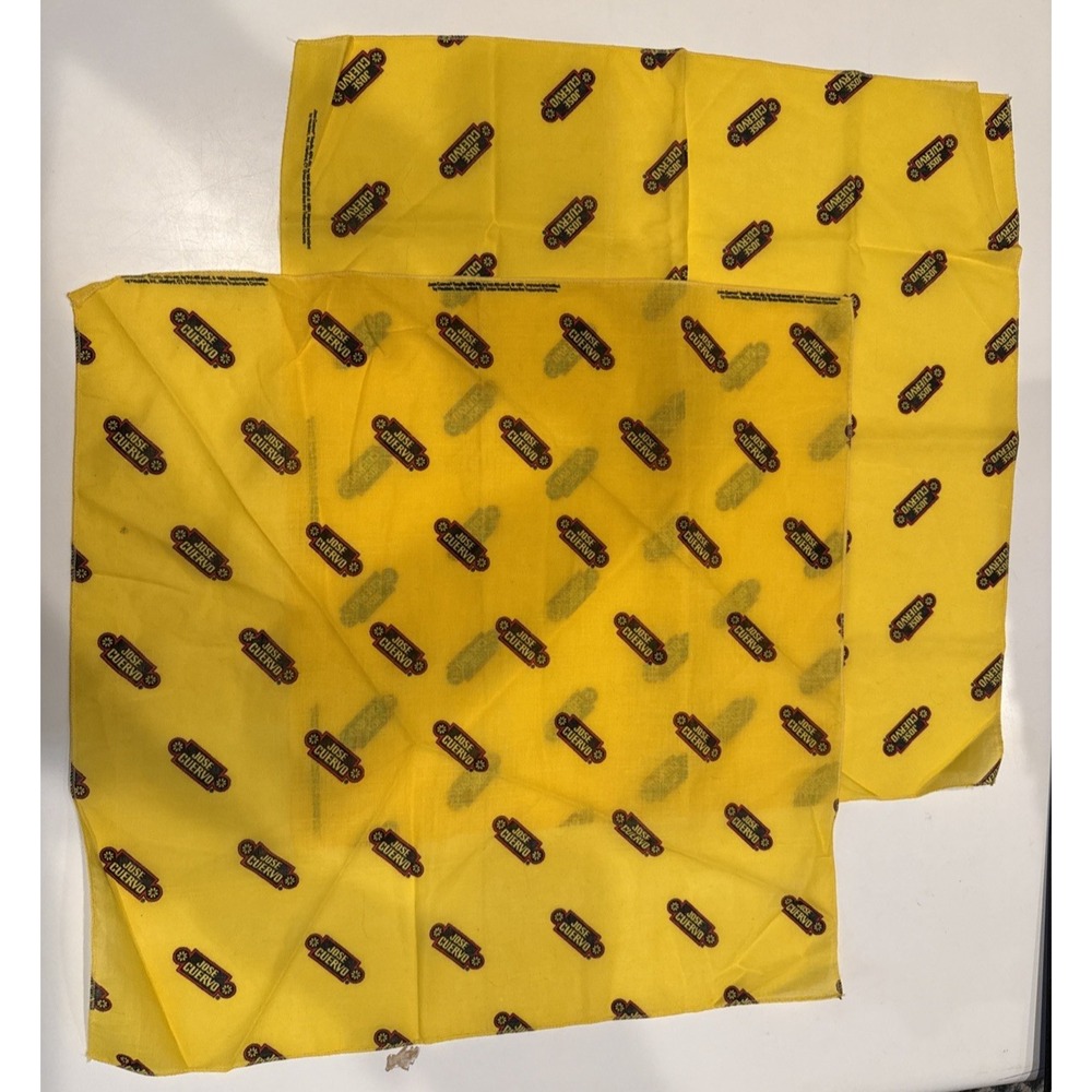 2 Vintage 1990's Jose Cuervo Yellow & Black Tequila Bandanas / Head Scarfs